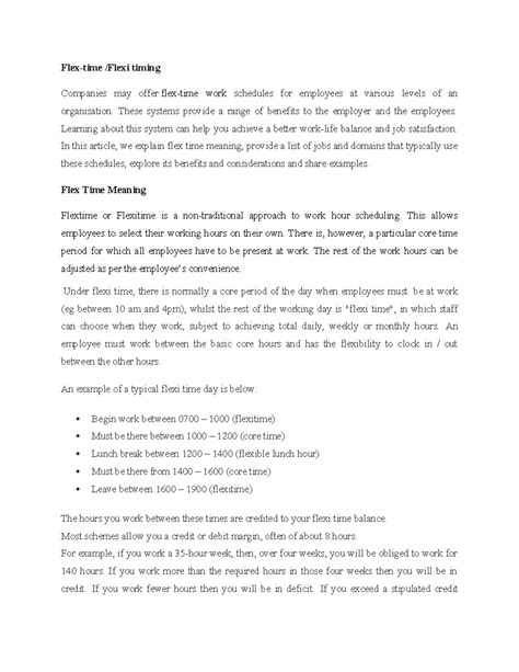 Flexitimetelecommuting - Flex-time /Flexi timing Companies may offer ...