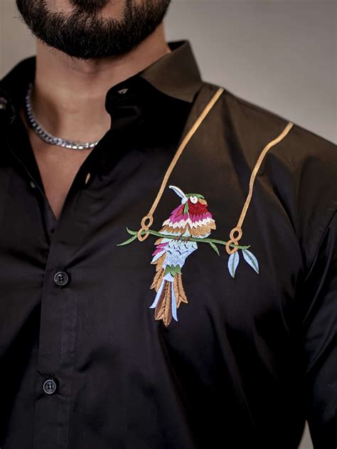 Black Bird Embroidered Premium Cotton Shirt For Men – The Foomer