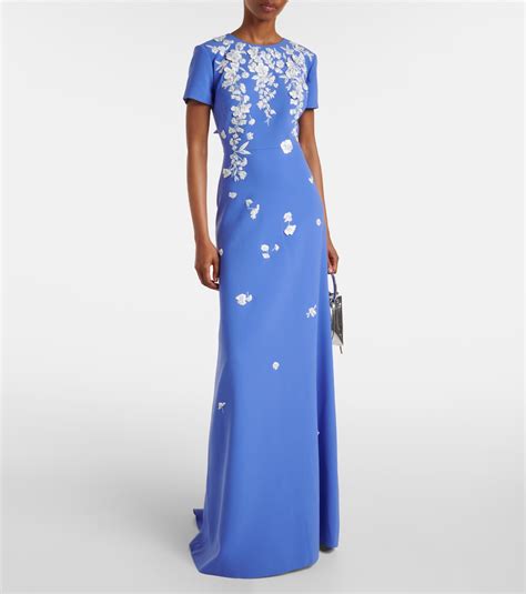 Embroidered crêpe gown in blue - Carolina Herrera | Mytheresa