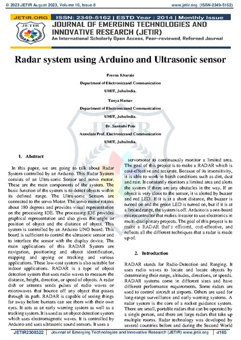 Jetir 2308322 - Food - Radar system using Arduino and Ultrasonic sensor ...