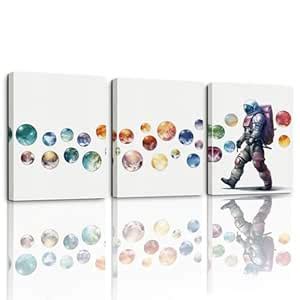 3 Pieces Canvas Wall Art, Astronaut with Planets Poster, Galaxy Planets ...