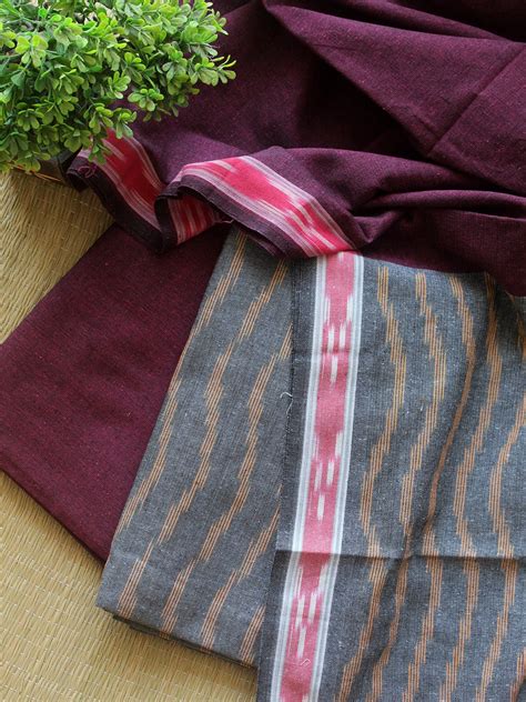 Grey and Purple Pochampally Ikkat Handloom Cotton Dress Material ...