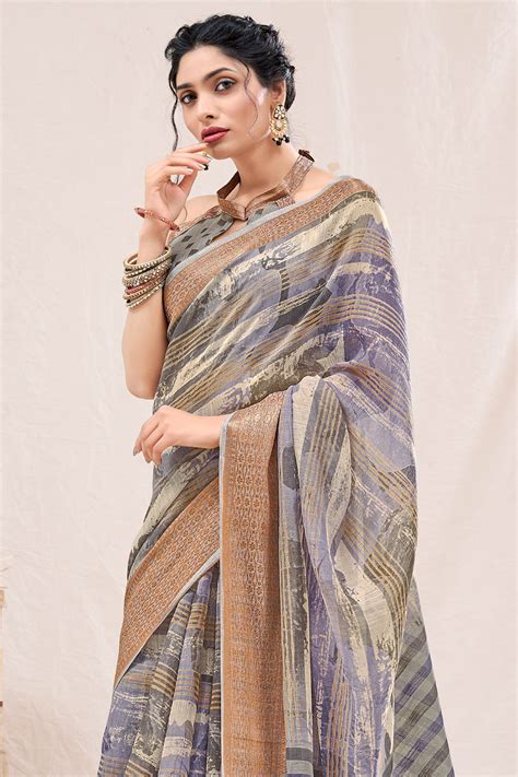 Buy Coin Grey Linen Saree online-Karagiri