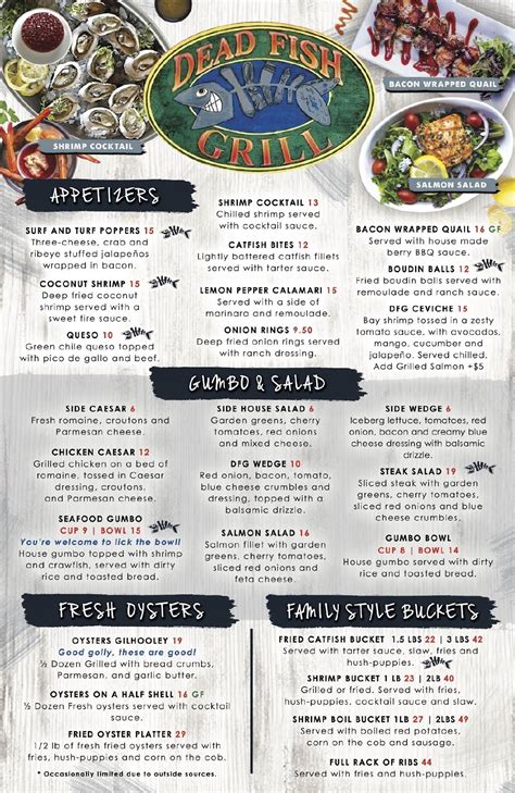 Menu at Dead Fish Grill restaurant, Belton