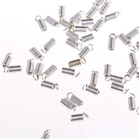 50 Pieces Silver Spring Coil Terminators Crimp Cord Ends DIY Connectors ...