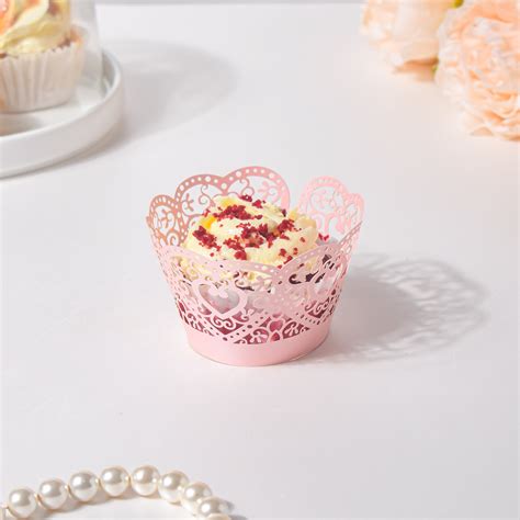 Pink Heart Lace Cupcake Wrapper Set Of 20 Online - Premium Mould | Nestasia