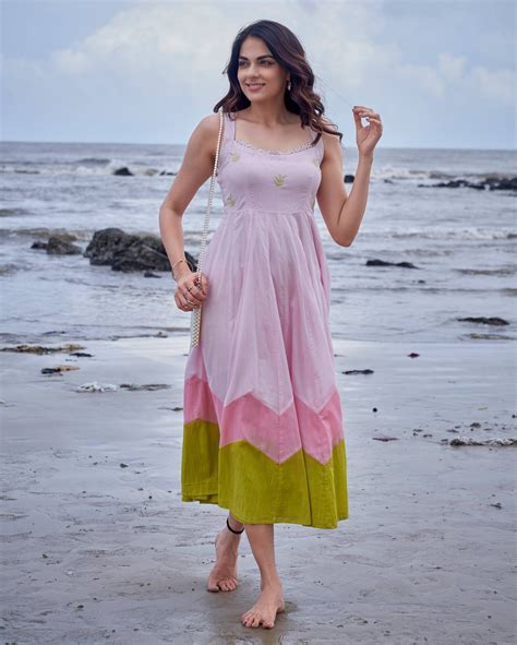 Shop Sparrow Pink Green Colour Blocking Embroidered Cotton Dress for ...