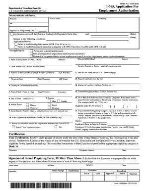 USCIS Form I-765 Employment Authorization Application - Blank Fillable ...