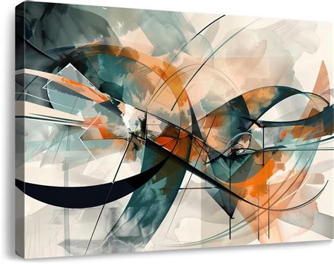Modern Abstract Canvas Wall Art Graffiti Artwork in Cyan and Orange ...