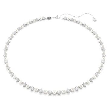 Matrix Tennis necklace, Crystal pearl, Round cut, White, Rhodium plated