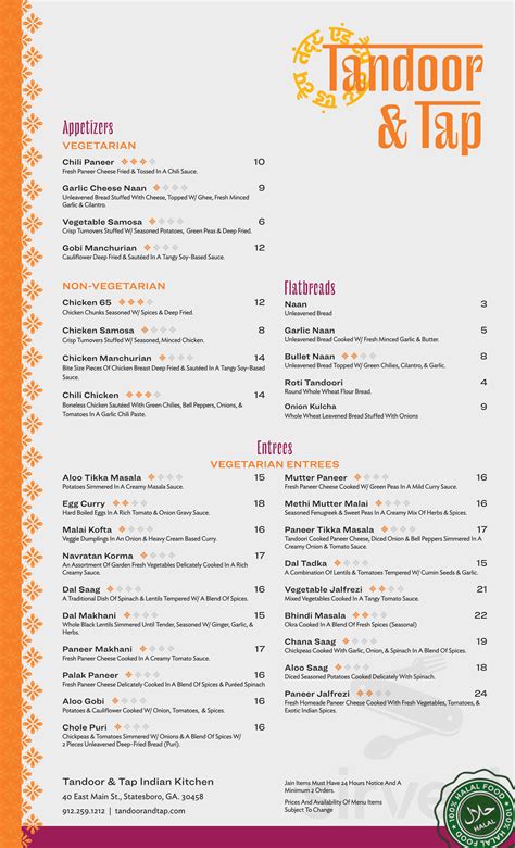 Menu for Tandoor and Tap in Statesboro, GA | Sirved