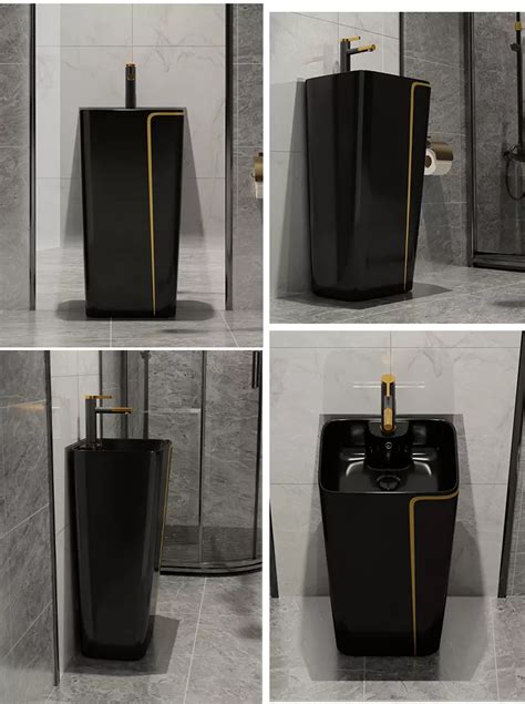 InArt Ceramic Pedestal Free Standing Wash Basin 17 x 14 x 34 Inch, Bla ...