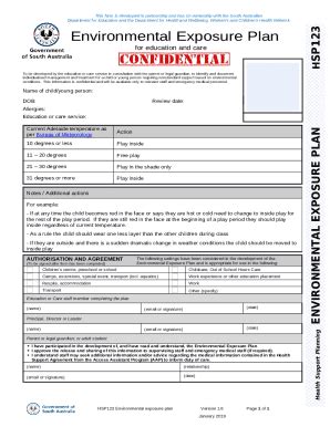 HSP123 Environmental exposure plan. A used to grant authority for the ...