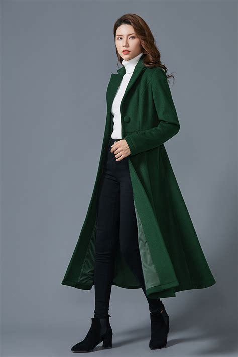 Dark Green Wool Coat Long Wool Coat Warm Winter Coat Ladies - Etsy ...