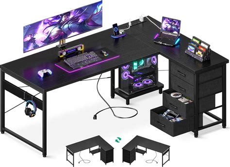 AODK L Shaped Gaming Desk with 4 Drawers, 61 India | Ubuy