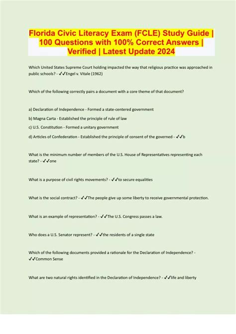 Florida Civic Literacy Exam (FCLE) Study Guide | 100 Questions with 100 ...