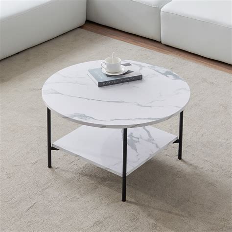 Buy RTR Modern Round Coffee Table With Storage,Black Metal Frame With ...