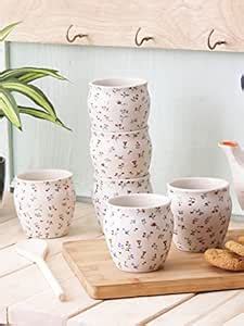 Buy Miah Décor Handcrafted White Matte Finish Decal Ceramic Kullad Mugs ...