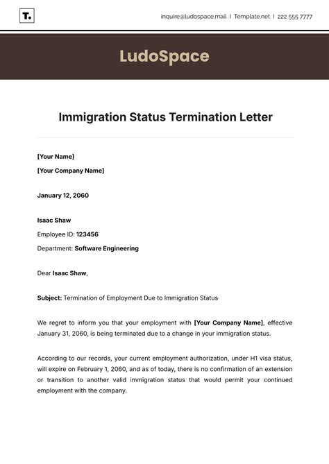 Free Immigration Status Termination Letter Template to Edit Online