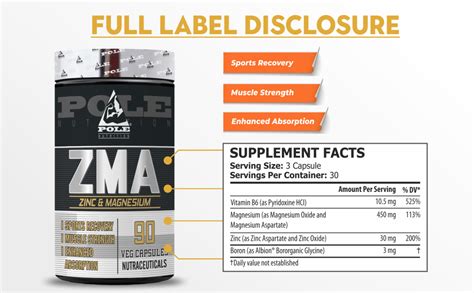 Pole Nutrition ZMA - Zinc & Magnesium Supplement for Enhanced Muscle ...