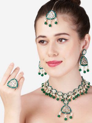 Buy Zaveri Pearls Green Beaded Dazzling Kundan Necklace Earring ...