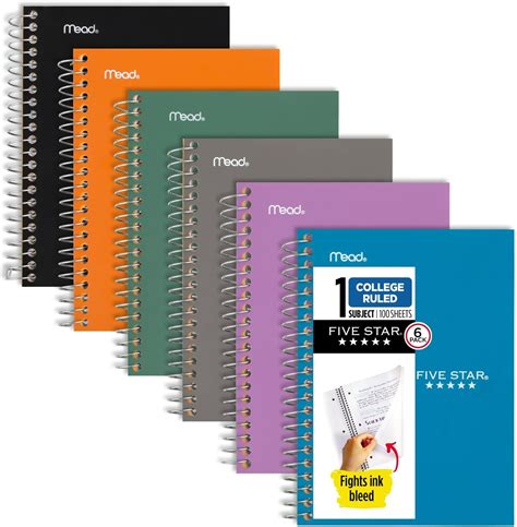 Brandclub - Five Star Personal Size Spiral Notebooks, 6 Pack, 1 Subject ...