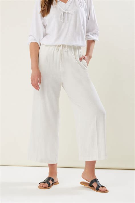 LTS Tall Women's White Linen Tie Waist Cropped Trousers | Long Tall Sally