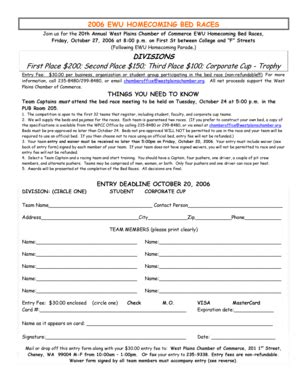 Fillable Online ewu 2006 ewu homecoming bed races - Eastern Washington ...