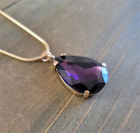 18k Gold Deep Purple Crystal Necklace- Handmade Real Stone Purple ...