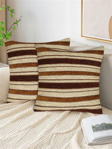 Brown Velvet Stripe Cushion Covers | Tesmare