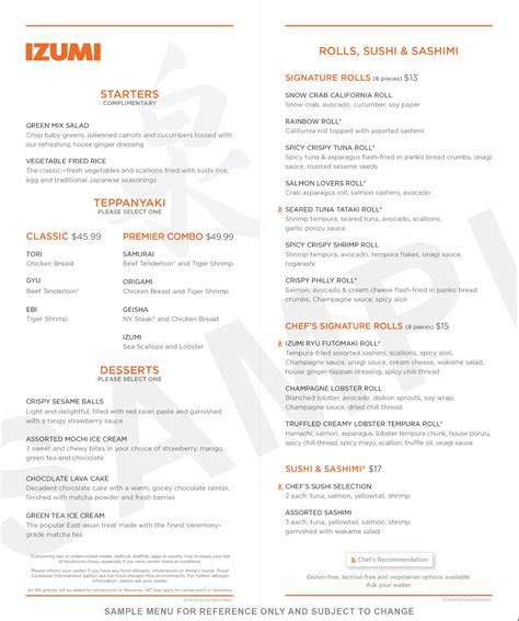 Izumi sushi & hibachi on Royal Caribbean cruises (menus) | Royal ...