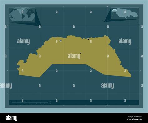 Hanover, parish of Jamaica. Solid color shape. Locations of major ...