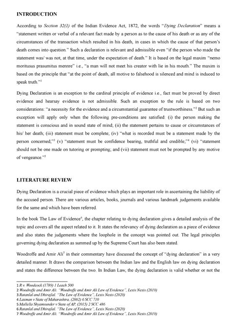 Dying Declaration - Law of Evidence - Studocu