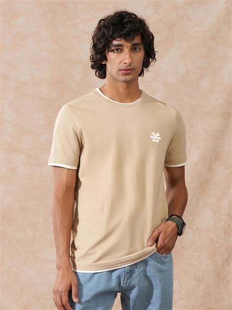 Textured Slim Fit T-Shirt | Khaki – Wrogn