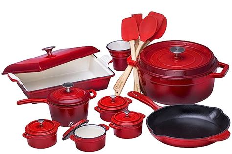 Buy Bruntmor 21 Piece Enameled Cast Iron Cookware Set, Fire Red Online ...