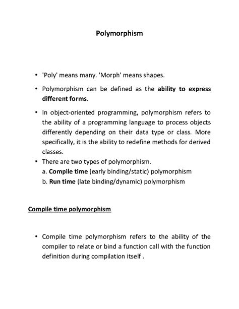 Computer science Polymorphism - Polymorphism 'Poly' means many. 'Morph ...