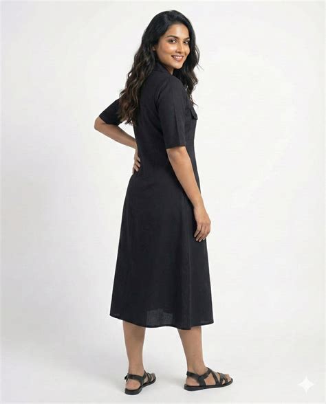 Black Cotton Classic Shirt Midi Dress – Palla Jaipur