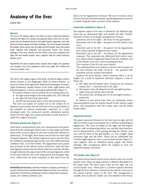 Anatomy of the liver - Anatomy of the liver Harold Ellis Abstract The ...