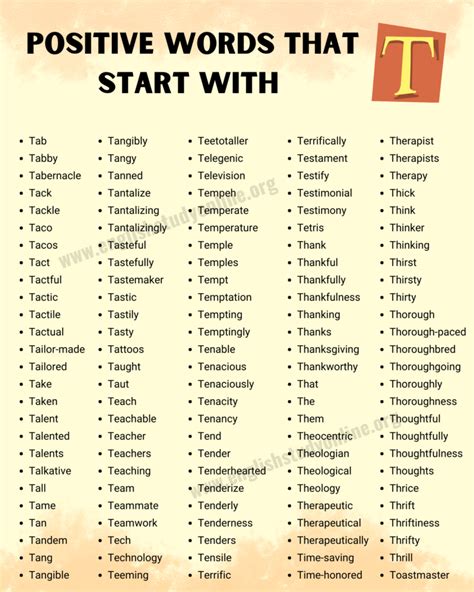 Positive Words that Start with T in English - English Study Online