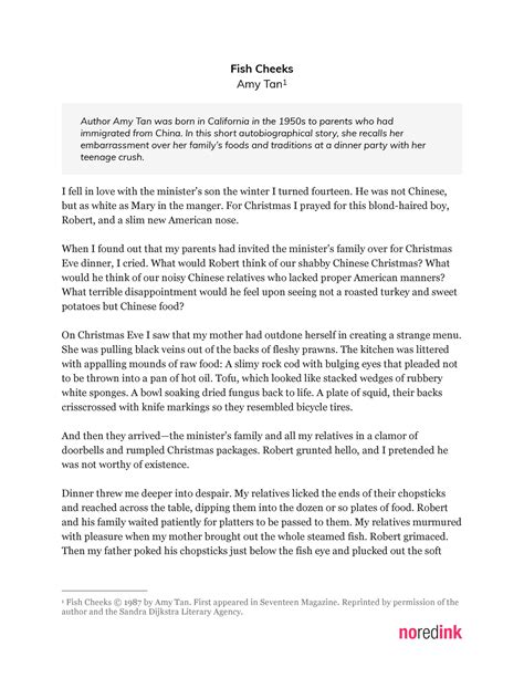 Tan+-+Fish+Cheeks - Fish cheeks story - Fish Cheeks Amy Tan 1 I fell in ...