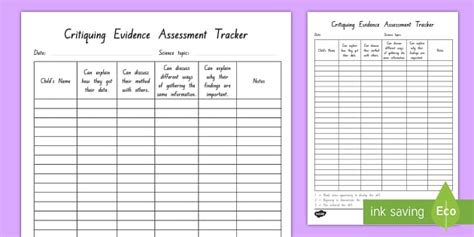 Critiquing Evidence Assessment Tracker