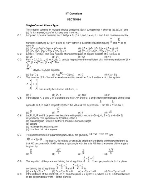 07 IIT Questions - Good - IIT Questions SECTION–I Single–Correct Choice ...