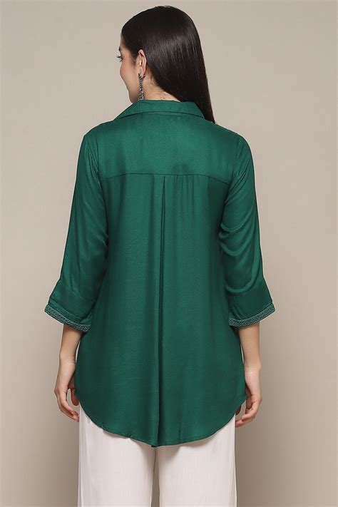 Green LIVA Straight Solid Shirt at Biba India