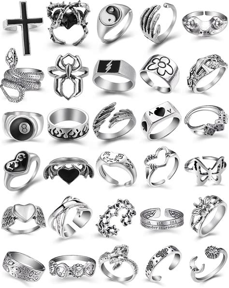 Buy Vintage Silver Goth Punk Rings for Men Women Girls, Cool Gothic ...