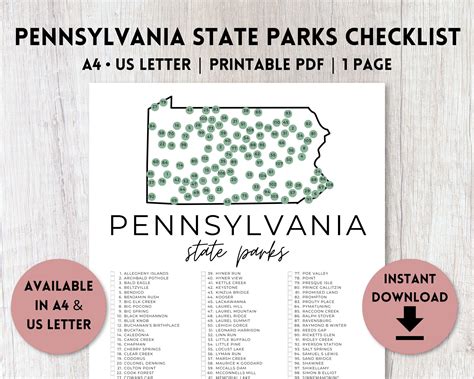 Pennsylvania State Park Map Printable | State Park Checklist | State ...