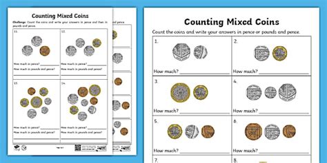 Counting Mixed Coins Worksheets