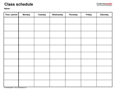 Free Class Schedules for Microsoft Excel - 24 Templates