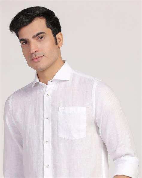Buy Linen Casual White Solid Shirt - Stefan Collection