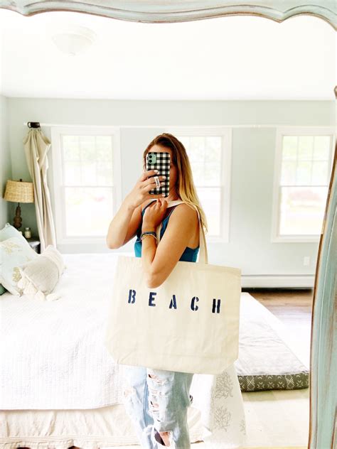 BEACH Over Sized Canvas Tote Bag, Big Beach Bag, Preppy Style Beach Bag ...