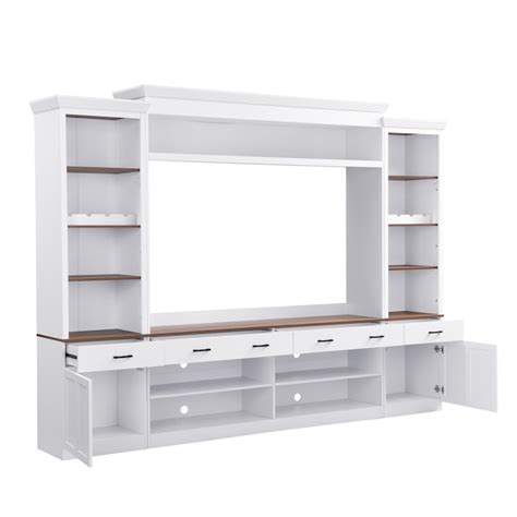 ModernLuxe Farmhouse 4Piece Entertainment Wall Unit Set with Bookshelf ...